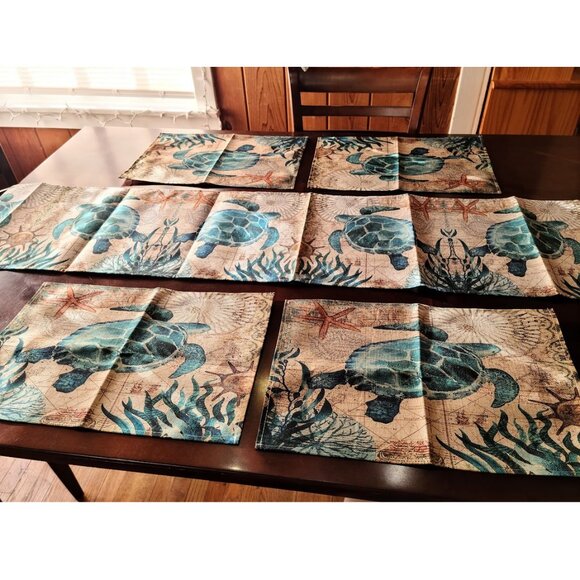 Beach Placemats Sea Turtle Table Decor 8pc Nautical Coastal Dining Decorations - Picture 9 of 16